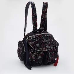 Pre Owned Chanel Black/Red Satin,Tweed and Leather Astronaut Essentials Backpack