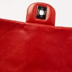 Pre Owned Chanel Red Quilted Leather Classic Flap Shoulder Bag