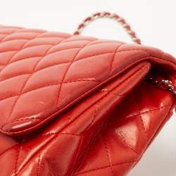 Pre Owned Chanel Red Quilted Leather Classic Flap Shoulder Bag