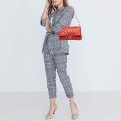 Pre Owned Chanel Red Quilted Leather Classic Flap Shoulder Bag