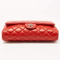 Pre Owned Chanel Red Quilted Leather Classic Flap Shoulder Bag