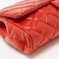 Pre Owned Chanel Red Quilted Leather Classic Flap Shoulder Bag