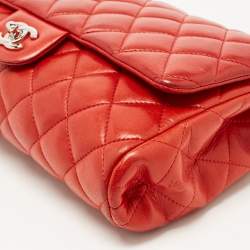 Pre Owned Chanel Red Quilted Leather Classic Flap Shoulder Bag
