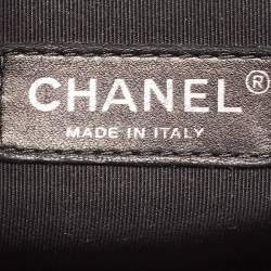 Pre Owned Chanel Black Quilted Glazed Leather CC Metal Plate Flap Bag