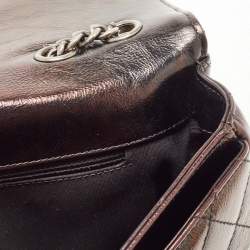 Pre Owned Chanel Black Quilted Glazed Leather CC Metal Plate Flap Bag