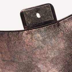 Pre Owned Chanel Black Quilted Glazed Leather CC Metal Plate Flap Bag