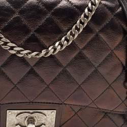 Pre Owned Chanel Black Quilted Glazed Leather CC Metal Plate Flap Bag