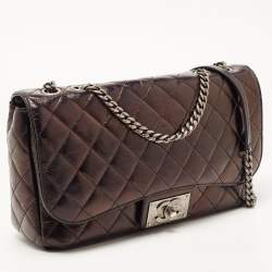Pre Owned Chanel Black Quilted Glazed Leather CC Metal Plate Flap Bag