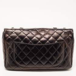Pre Owned Chanel Black Quilted Glazed Leather CC Metal Plate Flap Bag