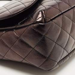 Pre Owned Chanel Black Quilted Glazed Leather CC Metal Plate Flap Bag