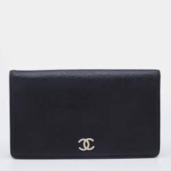 Pre Owned Chanel Black Caviar Leather L Yen Continental Wallet