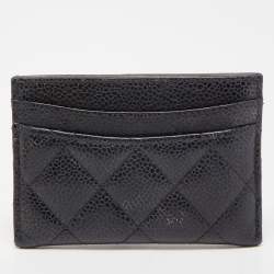 Pre Owned Chanel Black Quilted Caviar Leather CC Card Holder