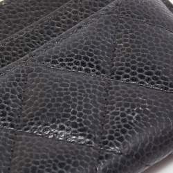 Pre Owned Chanel Black Quilted Caviar Leather CC Card Holder