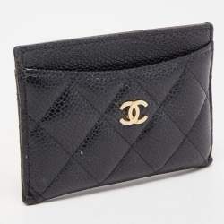 Pre Owned Chanel Black Quilted Caviar Leather CC Card Holder