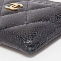 Pre Owned Chanel Black Quilted Caviar Leather CC Card Holder