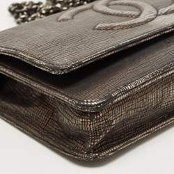 Chanel Silver Shimmer Suede CC Timeless Wallet on Chain