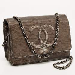 Chanel Silver Shimmer Suede CC Timeless Wallet on Chain