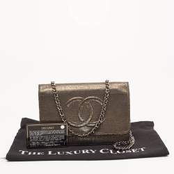 Chanel Silver Shimmer Suede CC Timeless Wallet on Chain