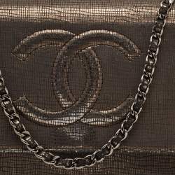 Chanel Silver Shimmer Suede CC Timeless Wallet on Chain
