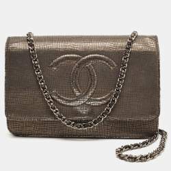 Chanel Silver Shimmer Suede CC Timeless Wallet on Chain