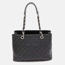 Pre Owned Chanel Black Quilted Caviar Leather Grand Shopper Tote