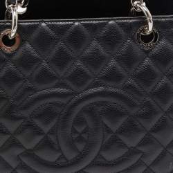 Pre Owned Chanel Black Quilted Caviar Leather Grand Shopper Tote