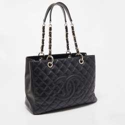 Pre Owned Chanel Black Quilted Caviar Leather Grand Shopper Tote