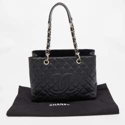 Pre Owned Chanel Black Quilted Caviar Leather Grand Shopper Tote
