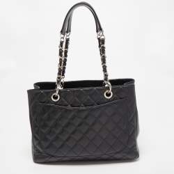 Pre Owned Chanel Black Quilted Caviar Leather Grand Shopper Tote