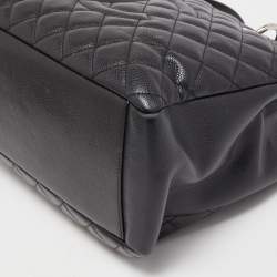 Pre Owned Chanel Black Quilted Caviar Leather Grand Shopper Tote