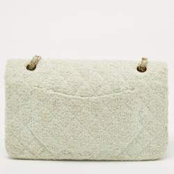 Pre Owned Chanel Light Green Tweed Medium Classic Double Flap Bag