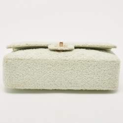 Pre Owned Chanel Light Green Tweed Medium Classic Double Flap Bag