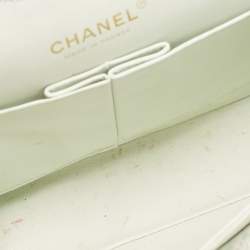 Pre Owned Chanel Light Green Tweed Medium Classic Double Flap Bag