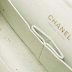 Pre Owned Chanel Light Green Tweed Medium Classic Double Flap Bag