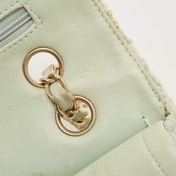Pre Owned Chanel Light Green Tweed Medium Classic Double Flap Bag