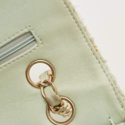 Pre Owned Chanel Light Green Tweed Medium Classic Double Flap Bag
