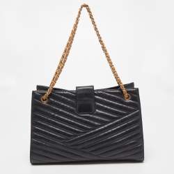 Pre Owned Chanel Black/Beige Chevron Leather Large Gabrielle Accordion Tote