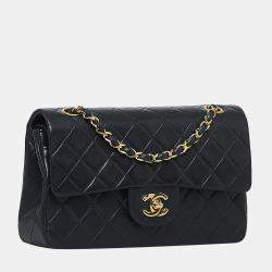 Pre Owned Chanel Black Small Classic Lambskin Double Flap
