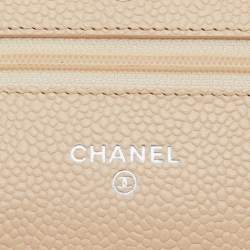 Pre Owned Chanel Beige Quilted Caviar Leather WOC Bag