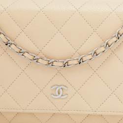 Pre Owned Chanel Beige Quilted Caviar Leather WOC Bag