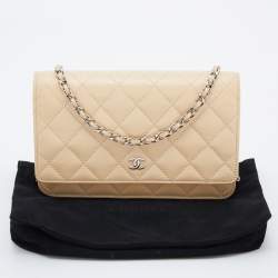 Pre Owned Chanel Beige Quilted Caviar Leather WOC Bag