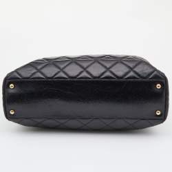 Pre Owned Chanel Black Quilted Aged Leather CC Chain Tote