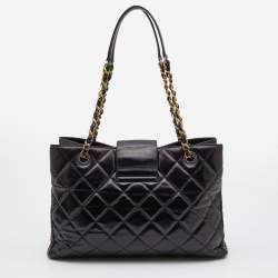Pre Owned Chanel Black Quilted Aged Leather CC Chain Tote