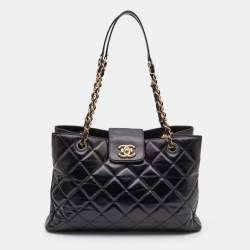 Pre Owned Chanel Black Quilted Aged Leather CC Chain Tote