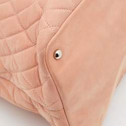 Pre Owned Chanel Light Pink Quilted Iridescent Leather Large Sea Hit Tote