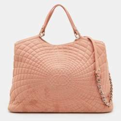 Pre Owned Chanel Light Pink Quilted Iridescent Leather Large Sea Hit Tote