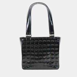 Pre Owned Chanel Black Patent Leather Small Chocolate Bar Tote Bag