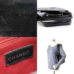 Pre Owned Chanel Black Patent Leather Small Chocolate Bar Tote Bag