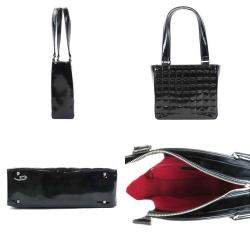 Pre Owned Chanel Black Patent Leather Small Chocolate Bar Tote Bag