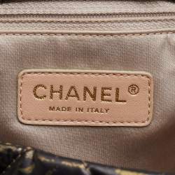 Pre Owned Chanel Black/Gold Quilted Printed Nylon Accordion Flap Bag